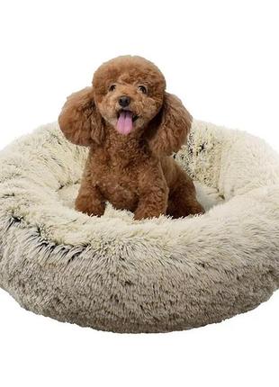 Лежанка для собак і кішок м'яка пуф подушка круглий глибокий для домашніх животних 60 см1 фото