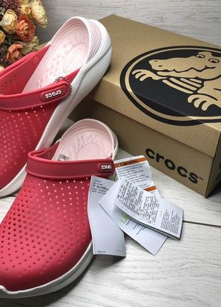 Крокси жіночі оригінальні crocs lite ride лайт райд сабо кроксы crocs literide™ clog poppy / white3 фото