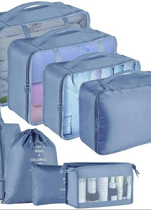 Організатори для валізи, набір органайзерів для валізи 7 предметів з водонепроникної тканини синій