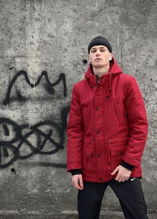 Куртка nike мужская зимняя удлиненная до -30 с красная | парка зима найк длинная теплая с капюшоном4 фото