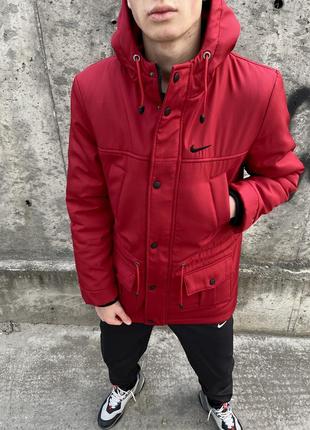 Куртка nike мужская зимняя удлиненная до -30 с красная | парка зима найк длинная теплая с капюшоном2 фото