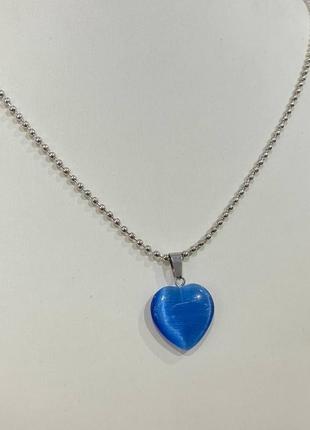 Натуральний камінь улексіт синє котяче око кулон у формі сердечка - оригінальний подарунок дівчині6 фото