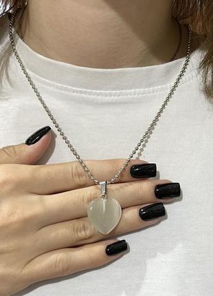 Натуральний камінь улексіт сіре котяче око кулон у формі сердечка - оригінальний подарунок дівчині5 фото