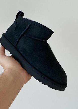 Ультра низкие женские замшевые угги, ugg mini. внутри овчина, цвет черный