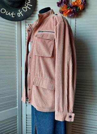 Вельветова оверсайз куртка сорочка ніжно рожева пудрова noisy may6 фото