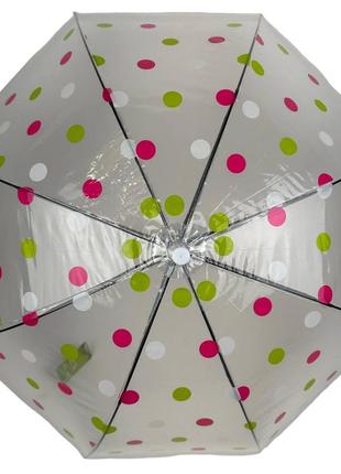 Детский прозрачный зонт-трость полуавтомат в цветной горошек от rain proof, с белой ручкой, 0259-45 фото