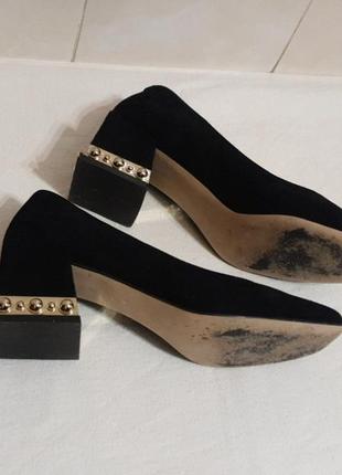 Стильные женские черные туфли на квадратных каблуках р.36 (24 см)3 фото