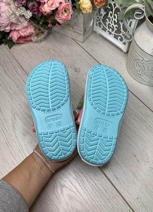 Крокси дитячі crocs м'ятні з ніжно-рожевою шлейкой. crocband kids ice blue/white7 фото