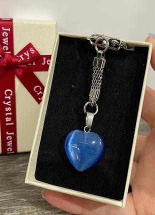 Натуральний камінь улексіт синє котяче око кулон у формі сердечка на ланцюжку оригінальний подарунок дівчині8 фото