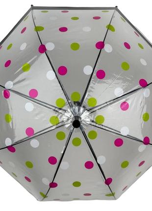 Дитяча прозора парасоля-тростина, напівавтомат в кольоровий горошок від rain proof, з чорною ручкою, 0259-53 фото