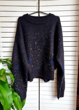 Теплый массивный мохеровый брендовый свитер оверсайз в звездах