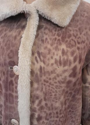 Классна натуральна дублянка дубленка пальто парка куртка леопардовий принт.9 фото