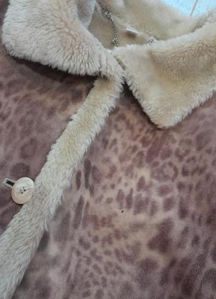 Классна натуральна дублянка дубленка пальто парка куртка леопардовий принт.10 фото