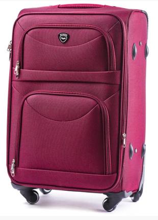 Тканевый дорожный чемодан бордо на 4 колеса wings  размер м чемодан средний бордовый текстильный чемодан вингс1 фото
