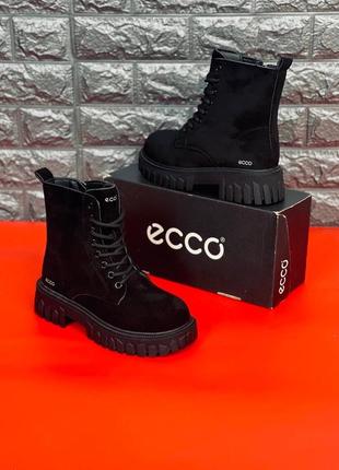Черевики екко ecco жіночі зимові на хутрі черевики еко чорні класичні