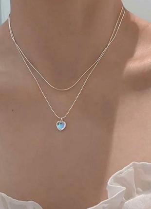 Тонка маленька подвійна весільна ланцюжка кулон маленьке серце