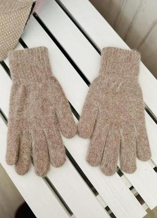 Ангорові теплі рукавички темно-бежевий (3528)