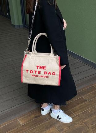 Вместительная женская сумка шоппер marc jacobs large tote bag  люкс текстиль. на плече2 фото