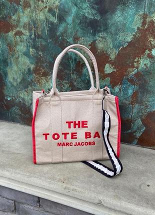 Вместительная женская сумка шоппер marc jacobs large tote bag  люкс текстиль. на плече3 фото