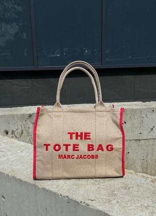 Вместительная женская сумка шоппер marc jacobs large tote bag  люкс текстиль. на плече6 фото
