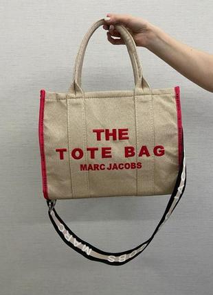 Вместительная женская сумка шоппер marc jacobs large tote bag  люкс текстиль. на плече9 фото