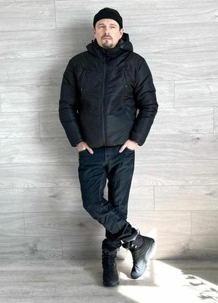 Теплая куртка с капюшоном мужская синтепон дутик пуфер черная утепленная качественная фирменная дешевая акция спортивная на молнии дута курточка зима3 фото