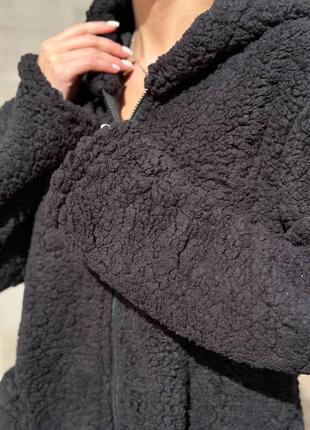 🔝 жіноче хутряне пальто куртка подовжена кофта з хутра тедді з капюшоном9 фото