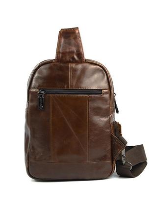 Коричневая мужская нагрудная сумка рюкзак слинг через плечо, сумочка из натуральной кожи на грудь6 фото