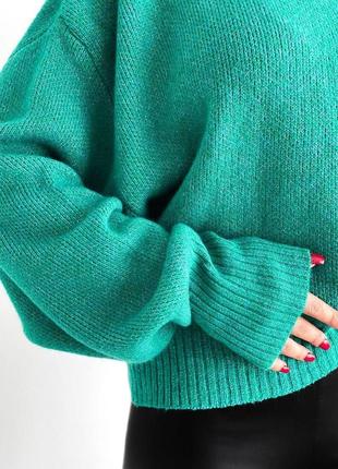 Оверсайз свитер изумруд с горловиной туречня s m l5 фото