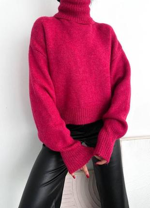 Малиновий оверсайз светр з горловиною туреччина s m l2 фото