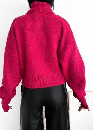 Малиновий оверсайз светр з горловиною туреччина s m l4 фото