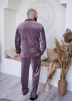 Чоловіча піжама костюм домашній велюровий кофта та штани колір капучіно2 фото