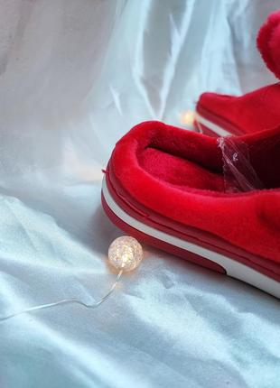 Диячи тапочки красного цвета для девочки с ушками зайчик, красивые удобные тапочки, теплая комнатная обувь для ребенка, дешево, разбруждает7 фото