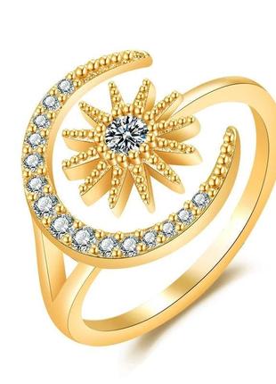 Кольцо мед золото женское солнце и луна баланс природы кольцо девушке со стилем размер 17