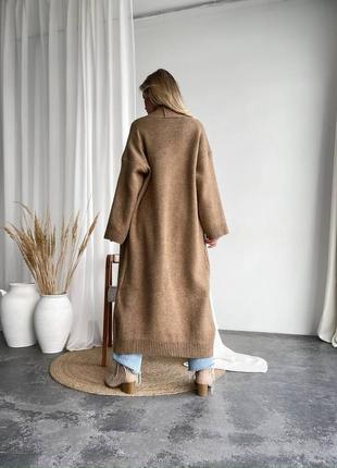 Удлиненный теплый кардиган миди мягкий вязаный без застёжек бежевый белый молочный...