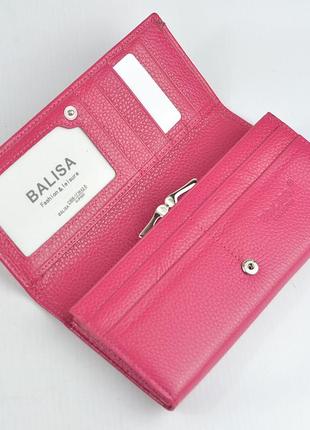 Рожевий шкіряний гаманець жіночий на магнітах, класичний молодіжний гаманець з натуральної шкіри5 фото