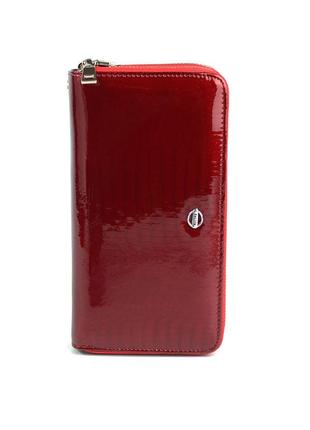 Червоний жіночий гаковий гаманець на дві блискавки, класичний товстий гаманець з натуральної шкіри3 фото