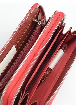 Красный женский лаковый кошелек на две молнии, классический толстый кошелек из натуральной кожи8 фото