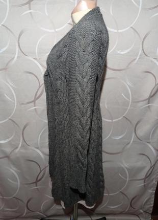 Кардиган женский, теплый, удлиненный, шерсть и альпака,кабельная вязка, производства италии4 фото
