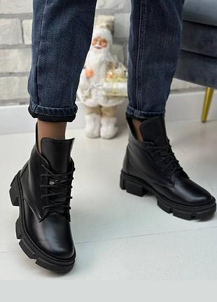 Зимові черевики жіночі чорні шкіра на вовні натуральна шкіра зима розмір 36-41