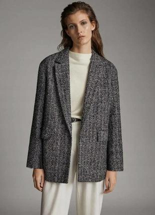 Massimo dutti 42 твидовый пиджак черно-белый серый