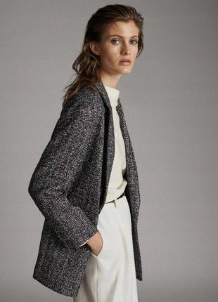 Massimo dutti 42 твидовый пиджак черно-белый серый3 фото