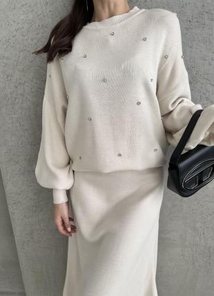 Костюм юбка и свитер с камнями туречковый хлопок xs s m l6 фото