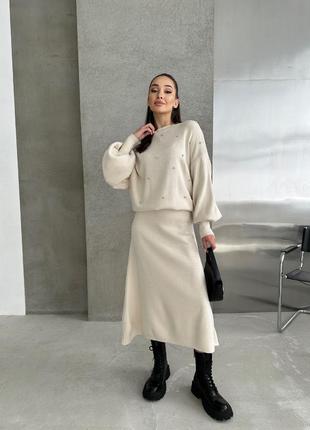 Костюм юбка и свитер с камнями туречковый хлопок xs s m l2 фото
