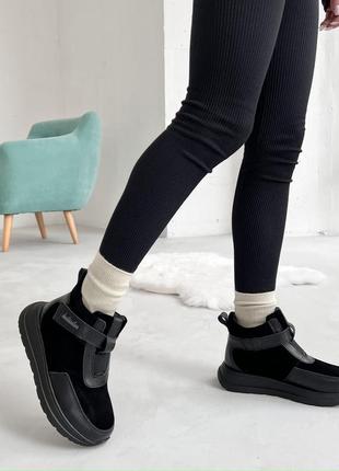 Жіночі зимові черевики , чорні, натуральна шкіра/замша6 фото