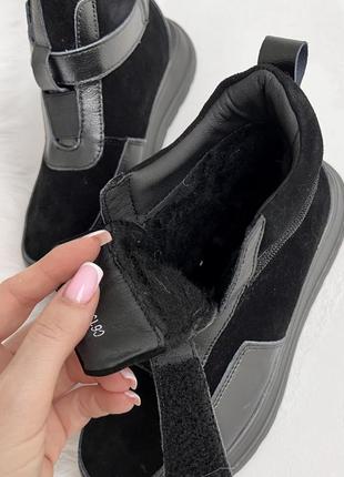 Жіночі зимові черевики , чорні, натуральна шкіра/замша7 фото