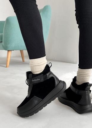 Жіночі зимові черевики , чорні, натуральна шкіра/замша2 фото