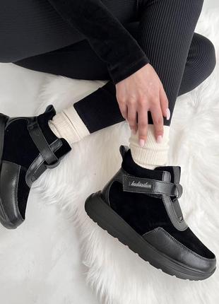 Жіночі зимові черевики , чорні, натуральна шкіра/замша3 фото