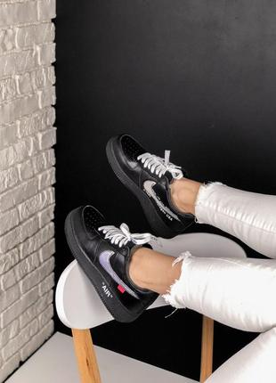 Кроссовки nike air force 1 full black silver off white кросівки