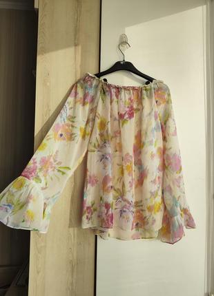 🔥🔥распродаж🔥🔥 блуза прозрачная с цветами с рюшами блуза прощелочная цветы рюшами3 фото